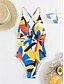 billiga One-piece-baddräkter-Dam Badkläder En bit Monokini Baddräkt Öppen rygg Magkontroll Hög midja Smal Semester Standkläder Geometrisk V-hals Ärmlös Baddräkter