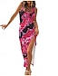 ieftine Rochii casual florale-Pentru femei Rochie Maxi Rochie casual Bodycon Rochie Tip Maieu Rochie Slip Stilat Casual Vacanță Zilnic Fit regulat Floral Fără manșon În U Negru Fucsia Albastru Deschis Vară