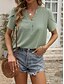 abordables Hauts Unis pour Femmes-Femme Chemisier Couleur unie mode Décontractées Manche Courte Col V Hauts réguliers Travail du quotidien Vacances Rose Claire Bleu Vert Beige Eté Printemps