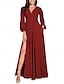 preiswerte Brautjungfernkleider-A-Linie Brautjungfernkleid V-Ausschnitt Langer Ärmel Elegantes Bodenlänge Chiffon mit Schlitz vorne  Rüschen