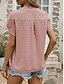 abordables Hauts Unis pour Femmes-Femme Chemisier Couleur unie mode Décontractées Manche Courte Col V Hauts réguliers Travail du quotidien Vacances Rose Claire Bleu Vert Beige Eté Printemps