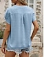 abordables Hauts Unis pour Femmes-Femme Chemisier Couleur unie mode Décontractées Manche Courte Col V Hauts réguliers Travail du quotidien Vacances Rose Claire Bleu Vert Beige Eté Printemps