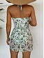 baratos Fatos de Banho 1 Peça-Mulheres Roupa de Banho 2 partes Monoquíni roupa de banho com saia Compressão abdominal Cintura Alta Delgado Frente Única Férias Roupa de Praia Floral Halter pescoço Sem Manga Fatos de banho