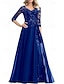 billige Gulvlængde-A-Linie Mor til Bruden Kjole Bryllup Gæst Elegant V Hals Gulvlængde Chiffon 3/4 Længde Ærmer med Beadings Applikationer