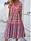 abordables Robes fleuries décontractées-Femme Robe mi-longue Robe casual robe boheme mode Décontractées Vacances Casual du quotidien Ample Floral Manche Courte Col V Rose Claire Eté Printemps