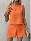 cheap Sets-Women's Linen-feel Set Linen-Inspired Sets Two Piece Sets Baggy Shorts Sleeveless Crew Neck Plain Fashion Daily Casual Daily Black Royal Blue Orange Summer Regular Fit