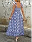 preiswerte Ausgefallene Kleider-Damen Maxidress Casual kleid A Linie Kleid skims dress Boho-Kleid Böhmen Stilvoll Ethnisch Urlaub Täglich Regular Fit Blumen Ärmellos Gurt Blau Sommer