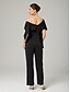 voordelige Mama&amp;#39;s jumpsuits-Jumpsuits Bruiloft Gast Elegante Formele Vloerlengte Korte Mouw Off Schouder Herfst Bruiloft Gast Chiffon met Rimpels