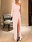 voordelige Zwart-Sheath Avondjurk Elegante Jurk Prom Formele Avond Vloerlange Lange Mouw Één Schouder Herfst Bruiloft Gast Rekbare Stof met Strakke Splits Pure Kleur Maskerade Jurk