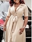 abordables Robe Simple-Femme Robe mi-longue Robe chemise Robe Trapèze Elégant Grande occasion Travail Standard Plein Demi Manches Col de Chemise Rouge Bleu Roi Abricot Eté