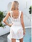 baratos Vestidos de Praia-Capa de Maiô Feminino com Recorte Moda Praia de Férias em Cor Sólida Decote V Sem Mangas