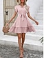 abordables Vestido Sencillo-Mujer Mini vestido Vestido de Camisa Vestido informal Vestido de una línea Elegante Casual Vacaciones Diario Ajuste regular A Lunares Manga Corta Escote en Pico Magenta Rosa Azul Marino Azul Piscina