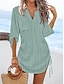 cheap Vacation Dresses-Women's Mini Dress Casual Dress Basic Casual Vacation Casual Daily Regular Fit Plain 3/4 Length Sleeve V Neck Green Summer Spring