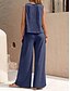 billiga Uppsättningar-Dam Elegant Mode Streetwear Tvådelade set Blus Väst Byxor Ärmlös Rund hals Ensfärgat Utomhus Arbete Ledigt Svart Gul Mörk Marin Sommar Normal