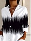 economico Top d&#039;Arte e Design per Donne-Camicia da donna con bottone camicia tunica colletto maniche lunghe ombre grafica retro vintage maniche 3/4 top regolari vacanze stampa nera primavera