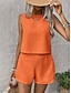 cheap Sets-Women's Linen-feel Set Linen-Inspired Sets Two Piece Sets Baggy Shorts Sleeveless Crew Neck Plain Fashion Daily Casual Daily Black Royal Blue Orange Summer Regular Fit