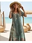 tanie Sukienki boho-Kobiety Maxi Sukienka Sukienka Casual Sukienka Casual Codzienna Luźna Krój Geometryczny Krótki Rękaw Okrągły Dekolt Szałwia Zielona Lato
