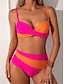 baratos Conjuntos de Bikini-Mulheres Roupa de Banho Biquíni 2 partes Slip roupa de banho Frente Única Delgado Férias Roupa de Praia Bloco de cor Decote V Sem Manga Fatos de banho
