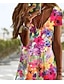 Χαμηλού Κόστους Floral φορέματα-Γυναικεία Μίνι φόρεμα Καθημερινό φόρεμα Κομψό Τροπικό Χαβανέζα Καθημερινά Κανονικό Φλοράλ Κοντομάνικο Στρογγυλή Ψηλή Λαιμόκοψη Θαλασσί Μωβ Λευκό Ανθισμένο Ροζ Καλοκαίρι