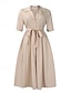 abordables Robe Simple-Femme Robe mi-longue Robe chemise Robe Trapèze Elégant Grande occasion Travail Standard Plein Demi Manches Col de Chemise Rouge Bleu Roi Abricot Eté