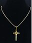 abordables Joyas para hombres-Collar de cruz de acero inoxidable chapado en oro para hombre con piedras preciosas multicolores: colgante religioso, cadena elegante para uso diario, regalos para ocasiones religiosas