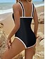 billiga One-piece-baddräkter-Dam Badkläder En bit Monokini Baddräkt Öppen rygg Magkontroll Hög midja Semester Standkläder Ensfärgat V-hals Ärmlös Baddräkter