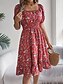abordables Robes fleuries décontractées-Femme Robe mi-longue Robe Trapèze Robe de laitière Robe mi-longue Robe smockée Bohême Le style mignon mode Manche Gigot Vacances Intérieur Soirée Ajustable Floral Manche Courte Col Carré Noir Blanche