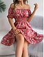 abordables Robes fleuries décontractées-Femme Robe mi-longue Robe Trapèze Robe de laitière Robe mi-longue Robe smockée Bohême Le style mignon mode Manche Gigot Vacances Intérieur Soirée Ajustable Floral Manche Courte Col Carré Noir Blanche