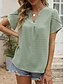 abordables Hauts Unis pour Femmes-Femme Chemisier Couleur unie mode Décontractées Manche Courte Col V Hauts réguliers Travail du quotidien Vacances Rose Claire Bleu Vert Beige Eté Printemps