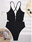 billiga One-piece-baddräkter-Dam Badkläder En bit Monokini Baddräkt Öppen rygg Magkontroll Hög midja Smal Semester Standkläder Ensfärgat V-hals Ärmlös Baddräkter