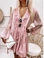 voordelige Vakantiejurken-Dames Mini-jurk Casual jurk Basic Casual Vakantie Dagelijks Normale pasvorm Effen 3/4 mouw V-hals Blozend Roze Grijs Zomer