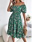abordables Robes fleuries décontractées-Femme Robe mi-longue Robe Trapèze Robe de laitière Robe mi-longue Robe smockée Bohême Le style mignon mode Manche Gigot Vacances Intérieur Soirée Ajustable Floral Manche Courte Col Carré Noir Blanche
