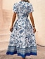 ieftine Rochii de Vacanță-Pentru femei Rochie Maxi Rochie A line Rochie florala Rochie Boho Stilat Casual Vacanță Casual Zilnic Fit regulat Floral Manșon scurt În V Albastru piscină Vară Primăvară