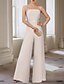 cheap Mom&#039;s Jumpsuits-Jumpsuits Mother of the Bride  Wedding Guest Elegant Sweetheart Floor Length Chiffon Long Sleeve Wrap Included Jacket es with Sash / Ribbon Pleats