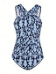 billiga One-piece-baddräkter-Dam Badkläder En bit Monokini Baddräkt Öppen rygg Magkontroll Hög midja Smal Semester Standkläder Blommig Halterneck Ärmlös Baddräkter