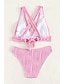 baratos Conjuntos de Bikini-Mulheres Roupa de Banho Biquíni 2 partes Cavado roupa de banho Frente Única Delgado Férias Roupa de Praia Côr Sólida Decote V Sem Manga Fatos de banho