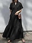 preiswerte Kleider-Damen Langes Kleid Maxikleid Leinen-inspirierte Kleider Freizeitkleid Baumwoll-Leinenkleid Stilvoll Lässig Urlaub Täglich Date Normale Passform Einfach Kurzarm Stehkragen Schwarz Wein Khaki Sommer