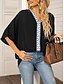 preiswerte Damen Urlaub Oberteile-Damen Hemd Bluse Feste Farbe Stilvoll Brautkleider schlicht 3/4 Ärmel V Ausschnitt Normale Oberteile Täglich Patchwork Schwarz Weiß Sommer Frühling