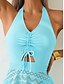 baratos Tankinis-Mulheres Roupa de Banho Tankini 2 partes Cavado roupa de banho Com Transparência Frente Única Cintura Alta Férias Roupa de Praia Côr Sólida Decote V Sem Manga Fatos de banho