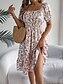 abordables Robes fleuries décontractées-Femme Robe mi-longue Robe Trapèze Robe de laitière Robe mi-longue Robe smockée Bohême Le style mignon mode Manche Gigot Vacances Intérieur Soirée Ajustable Floral Manche Courte Col Carré Noir Blanche