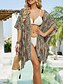 preiswerte Strandkleider-Damen-Badeanzüge Cover Up Badeanzug Knöpfe Urlaub Strandbekleidung Paisley V-Ausschnitt Langärmelige Badeanzüge