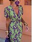 preiswerte Kleider für die Ferien-Damen Maxidress Casual kleid A Linie Kleid Stilvoll Brautkleider schlicht Urlaub Täglich Regular Fit Blumen Kurzarm V Ausschnitt Grün Sommer