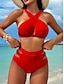 tanie Zestawy bikini-Damskie Stroje kąpielowe Bikini 2 szt Majtki Kostium kąpielowy Odkryte plecy Szczupła Urlop Stroje plażowe Jednokolorowe Kantarka Bez rękawów Kostiumy kąpielowe