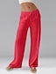 baratos Calça de linho de algodão simples-Mulheres Shorts de algodão e linho Calças inspiradas em linho Calças de linho de algodão Casual Comprimento total Natural Cintura elástica Design de cordão elástico Sem Elasticidade Branco Leite