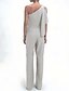 preiswerte Overalls für Mütter-Jumpsuit  Hosenanzug Mutter der Braut Hochzeitsgast Elegantes Einfaches Minimalistisches Ein Schulter Bodenlang Polyester Ärmellos mit Schleife(n) Rüschen Einfarbig