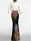 abordables Robes de soirée fourreau-Robe de soirée sirène  trompette élégante robe de mariage formelle longue manches bouffantes décolleté plongeant ceinture  foulard avec jupe à sequins ombrés
