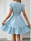 abordables Vestido Sencillo-Mujer Mini vestido Vestido de Camisa Vestido informal Vestido de una línea Elegante Casual Vacaciones Diario Ajuste regular A Lunares Manga Corta Escote en Pico Magenta Rosa Azul Marino Azul Piscina