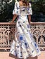 cheap Boho Dress-Women&#039;s Long Dress Maxi Dress Casual Dress Summer Dress Boho Dress Fashion Lantern Sleeve Outdoor Holiday Date Regular Fit Geometric Short Sleeve Off Shoulder Blue Orange Summer Spring