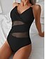 billiga One-piece-baddräkter-Dam Badkläder En bit Monokini Baddräkt Öppen rygg Magkontroll Hög midja Semester Standkläder Ensfärgat V-hals Ärmlös Baddräkter