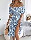 abordables Robes fleuries décontractées-Femme Robe mi-longue Robe Trapèze Robe de laitière Robe mi-longue Robe smockée Bohême Le style mignon mode Manche Gigot Vacances Intérieur Soirée Ajustable Floral Manche Courte Col Carré Noir Blanche